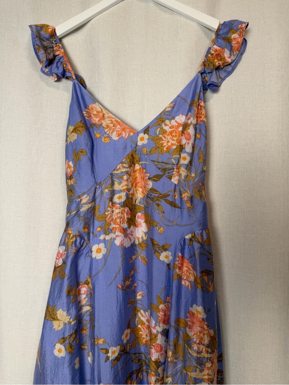 Chelsea28 Lavender Floral Ruffle-Shoulder Midi Dress